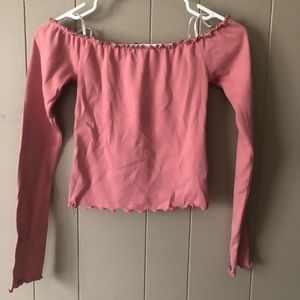 Pink off the shoulder lettuce edge top